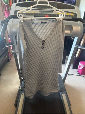 Gray Ribbed V-Neck Tunic with Button Details